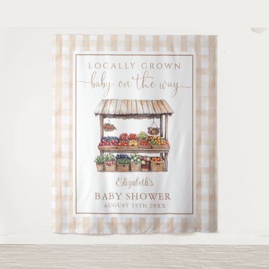 地元で育った赤男女兼用ちゃんシャワーの背景 タペストリー (正面)
