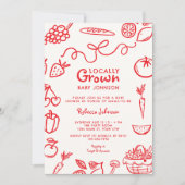 地元で育った赤男女兼用ちゃんシャワー 招待状 (正面)