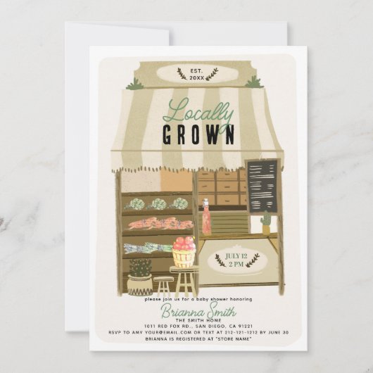地元で育った農家のマーケットストア赤ちゃんシャワー 招待状 (正面)