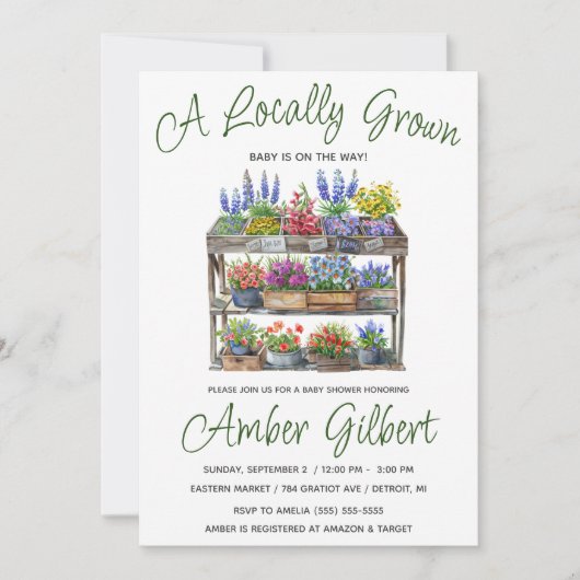 地元で育った農家の花市場ベビーシャワー 招待状 (正面)