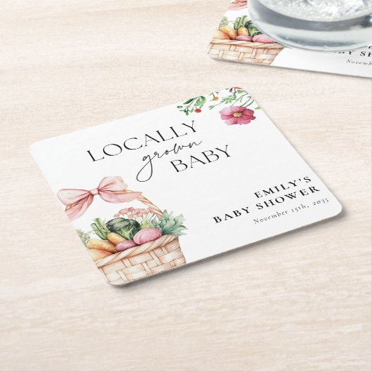 地元で育った農家市場の女の子ベビーシャワー スクエアペーパーコースター (アングル)