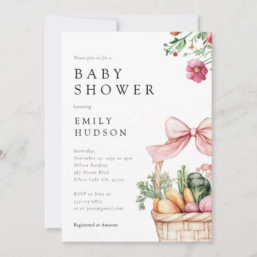 地元で育った農家市場の女の子ベビーシャワー 招待状 (正面)