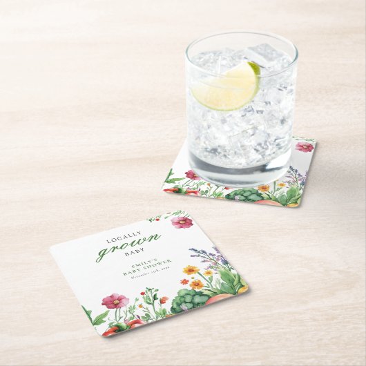 地元で育った農家市場の赤ちゃんシャワー スクエアペーパーコースター (インサイチュ)