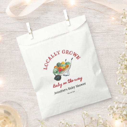 地元で育った農家市場の赤ちゃんシャワー フェイバーバッグ (クリップ留めされた状態)