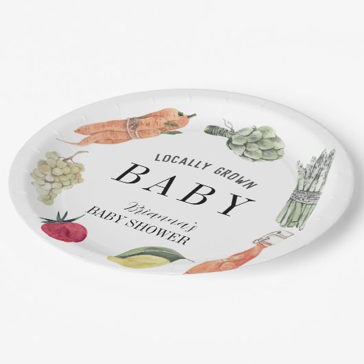 地元で育った農家市場の赤ちゃんシャワー ペーパープレート (アングル)