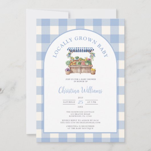 地元で育った農家市場の赤ちゃんシャワー 招待状 (正面)
