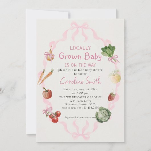 地元で育った農家市場の赤ちゃんシャワー 招待状 (正面)