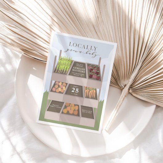 地元で育った農家市場の赤ちゃんシャワー 招待状