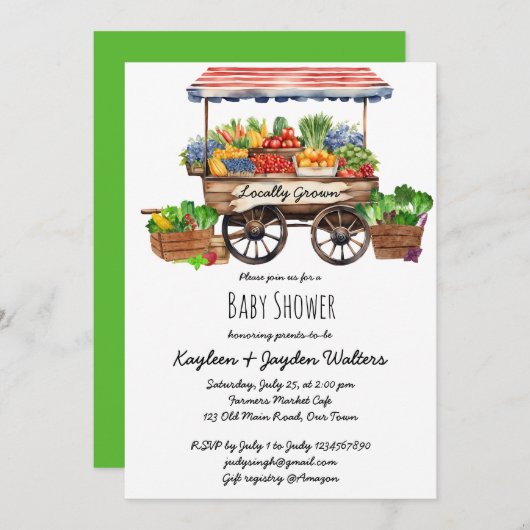 地元で育った農家市場の赤ちゃんシャワー 招待状 (正面/裏面)