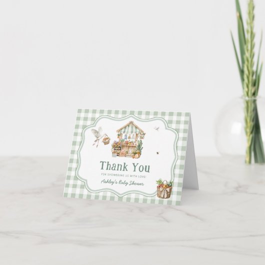 地元で育った農家市場ベビーシャワーありがとう サンキューカード (正面)