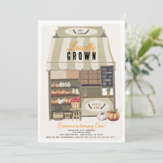 地元で育った農家市場秋1st誕生日 招待状 (スタンド正面)