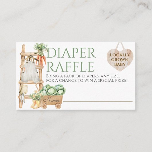 地元で育った農家素朴の赤ちゃんシャワーおむつ エンクロージャーカード (正面)