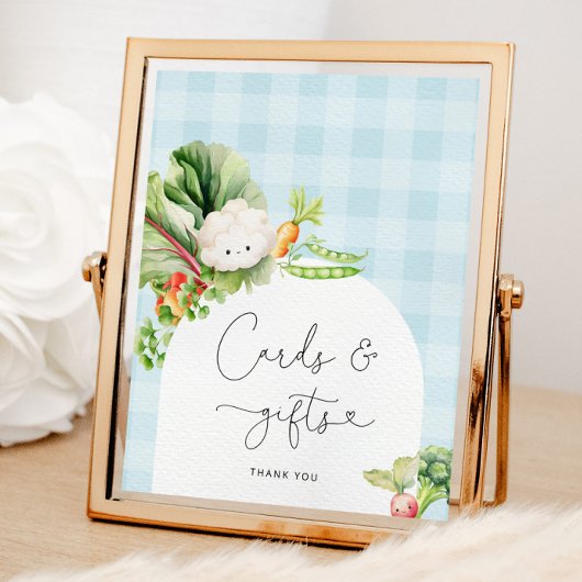 地元で育った野菜の青いカードとギフトのサイン ポスター