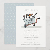 地元で育った青いフローラカート赤ちゃんシャワー招待状 サンキューカード (正面/裏面)