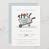 地元で育った青いフローラカート赤ちゃんシャワー招待状 サンキューカード (正面/裏面)