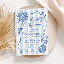 地元で育った青い手描き赤ちゃんシャワー 招待状