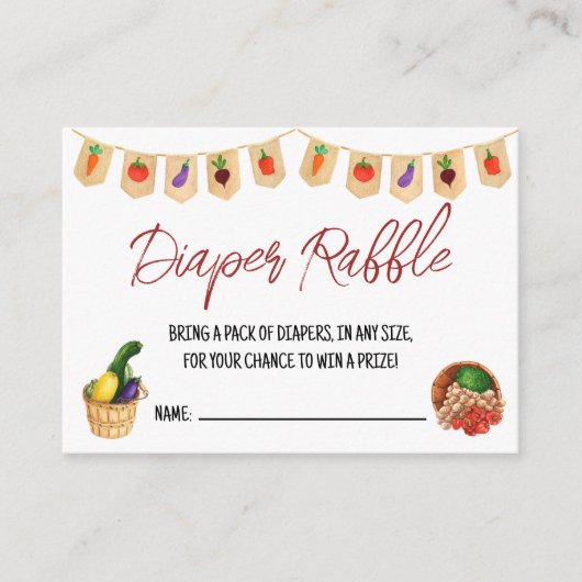 地元で育った、ファーマーズマーケット、おむつラッフル エンクロージャーカード (正面)