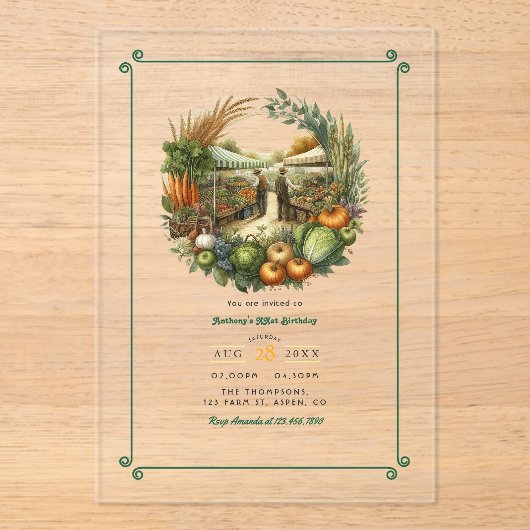 地元で育った – 農家市場の誕生日パーティー アクリル招待状 (正面)