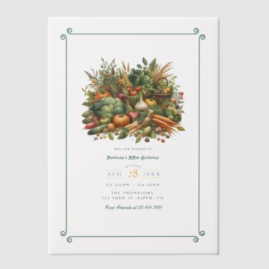地元で育った – 農家市場の誕生日パーティー ベラム紙招待状 (正面)