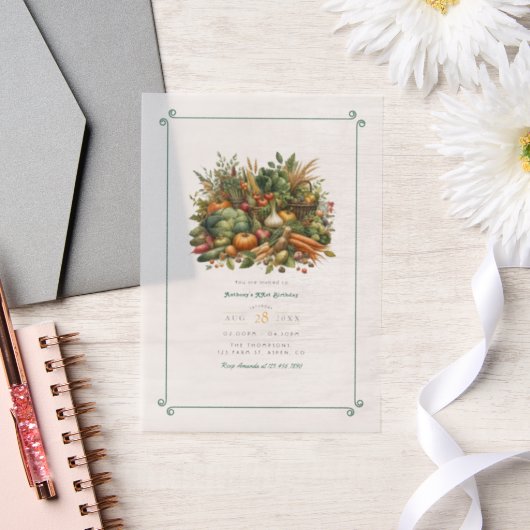 地元で育った – 農家市場の誕生日パーティー ベラム紙招待状 (ウェディング)