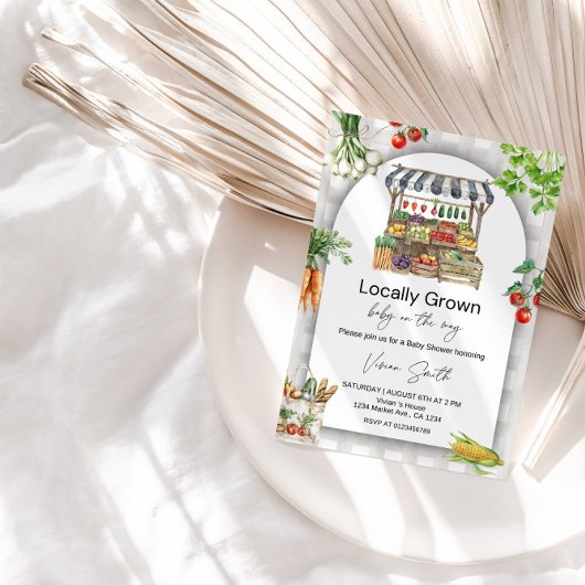 地元で育てたベイビーシャワー – かわいいファームトゥテーブル 招待状