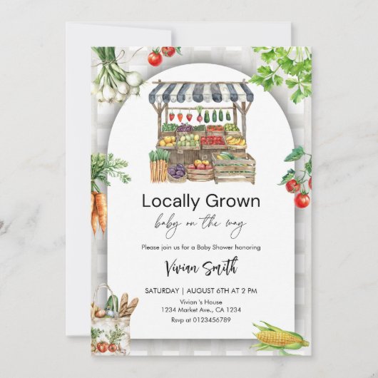 地元で育てたベイビーシャワー – かわいいファームトゥテーブル 招待状 (正面)