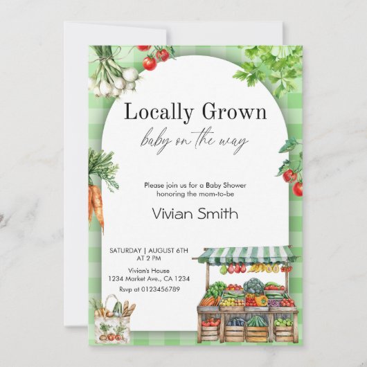 地元で育てたベイビーシャワー – かわいいファーム・トゥ・テーブル 招待状 (正面)
