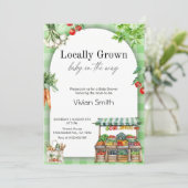 地元で育てたベイビーシャワー – かわいいファーム・トゥ・テーブル 招待状 (スタンド正面)