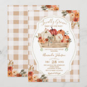 地元で育てられたパンプキンマーケットのギンガムベビーシャワー 招待状 (正面/裏面)