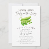 地元で育てられたベイビーシャワーのグリーンエンドウの水彩画 招待状 (正面)