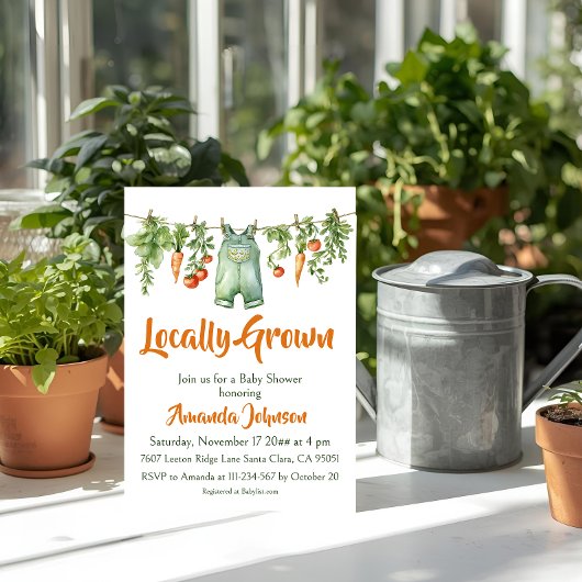 地元で育てられたヴィンテージ ファーム ガーデン ベイビー シャワー 招待状
