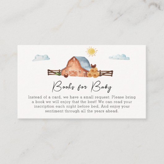 地元で育てられた赤ちゃんシャワー用の納屋の本 エンクロージャーカード (正面)