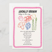 地元で育てられた農家の市場ガールベイビーシャワー 招待状 (正面/裏面)