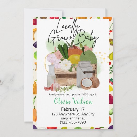 地元で育てられた農家の市場ベビーシャワー 招待状 (正面)