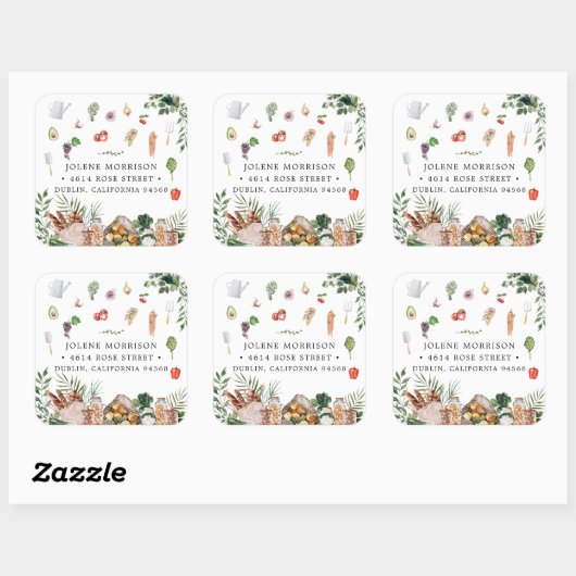 地元で育てられた農家の市場 返送先ラベル スクエアシール (シート)