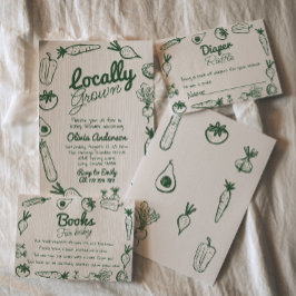 地元で育描ったファーマーズマーケットの赤ちゃんシャワー 招待状