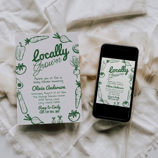 地元で育描ったファーマーズマーケットの赤ちゃんシャワー 招待状