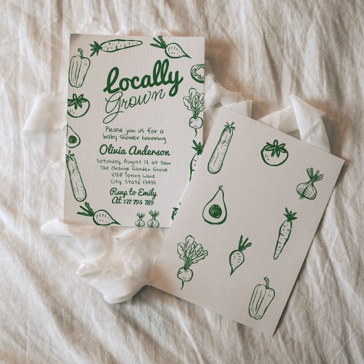 地元で育描ったファーマーズマーケットの赤ちゃんシャワー 招待状