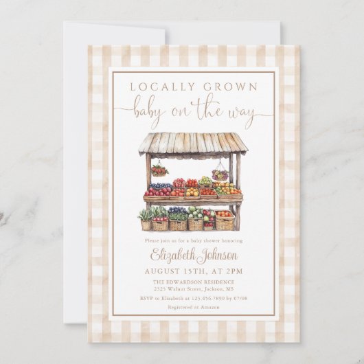 地元で育男女兼用ったQRコード赤ちゃんシャワー 招待状 (正面)