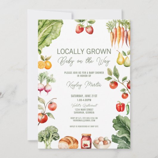 地元で育素朴ったファーマーズマーケットの赤ちゃんシャワー 招待状 (正面)