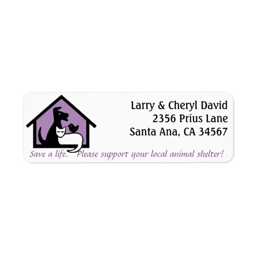 地元のシェルター住所 シール。 ラベル (正面)