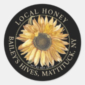 地元のハニーラベルとヴィンテージひまわり黒地 ラウンドシール (正面)