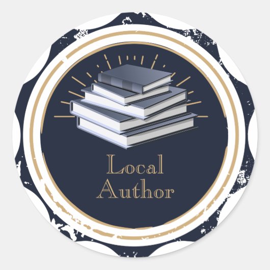 地元の作家、大量の本、 ラウンドシール (正面)