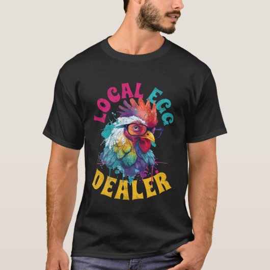 地元の卵ディーラー鶏サングラスを着てレトロ Tシャツ (正面)