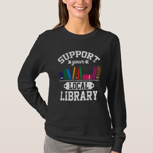 地元の図書館を応援 本の虫 読者 司書 Tシャツ (正面)