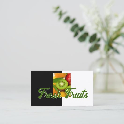 地元の栄養バーのための新鮮な果物をテーマにしたカード 名刺 (スタンド正面)