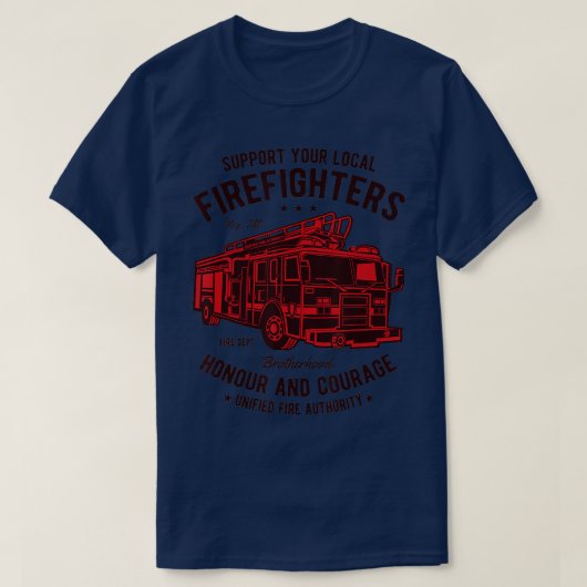 地元の消防士の名誉と勇気を支える Tシャツ (デザイン正面)