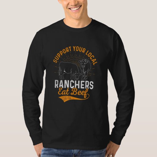 地元の牧場の牛食べ牛牛の農場Aをサポート Tシャツ (正面)