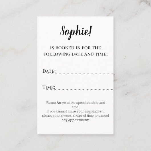 地元の獣医ブルーアポイントメントカード 名刺 (裏面)