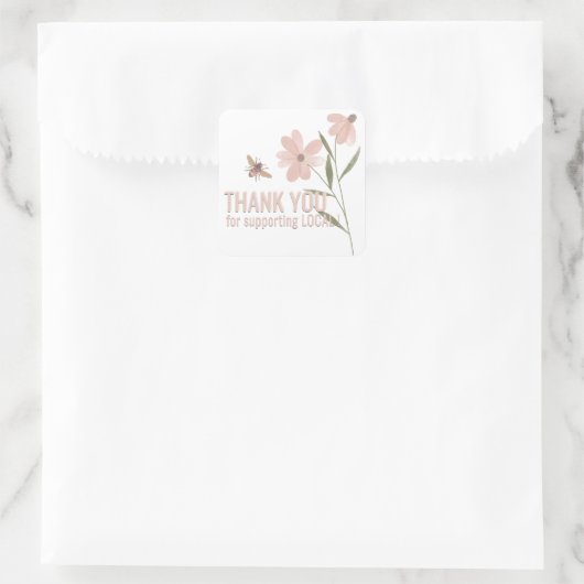 地元の花やミツバチを応援ありがとう スクエアシール (バッグ)